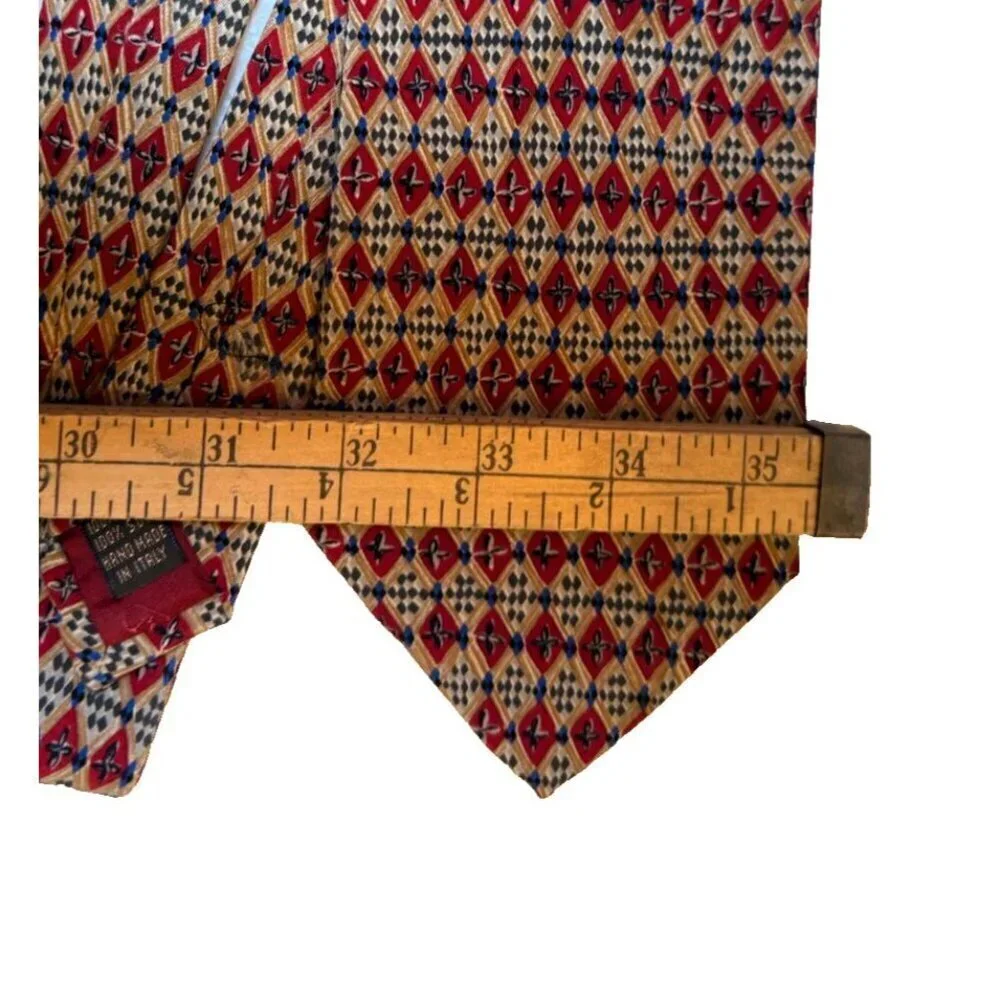 Valentino Cravatte Vintage Red Blue Cream Men's 100% Silk Tie Made in Italy